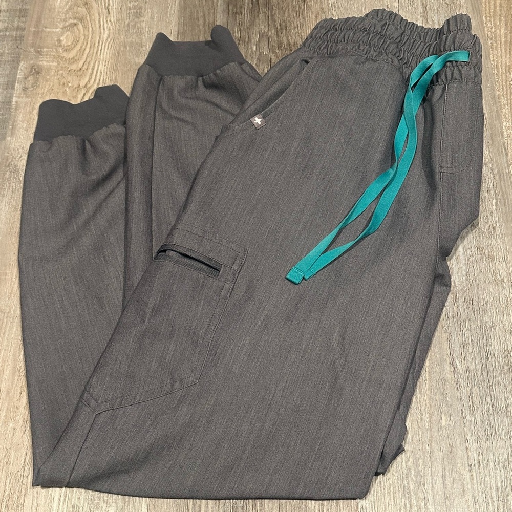 Figs Charcoal Joggers with Teal Drawstrings